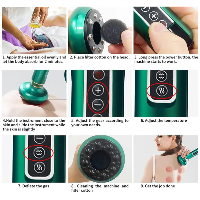 Electric Cupping Gua Sha Anti-Cellulite Massager, Beauty and Wellness Care, Slimming Massage with Infrared Heat