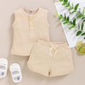 15.13 USD Ensemble de vêtements pour bébés garçons et filles, débardeur sans manches à boutons et short assortis.