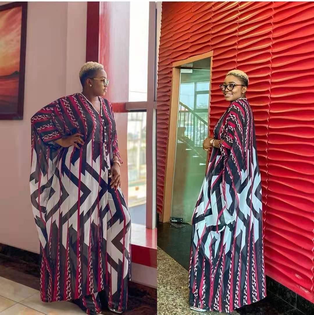 Ensemble deux pièces : cardigan en mousseline et pantalon ample (style robe africaine)