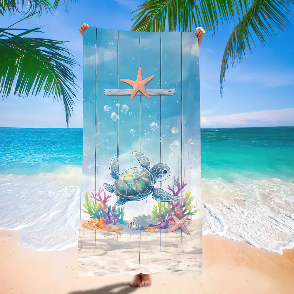 Serviette de plage en microfibre ultra-fine à motif de tortue marine – Serviette de bain double face à séchage rapide – Tapis de plage anti-sable