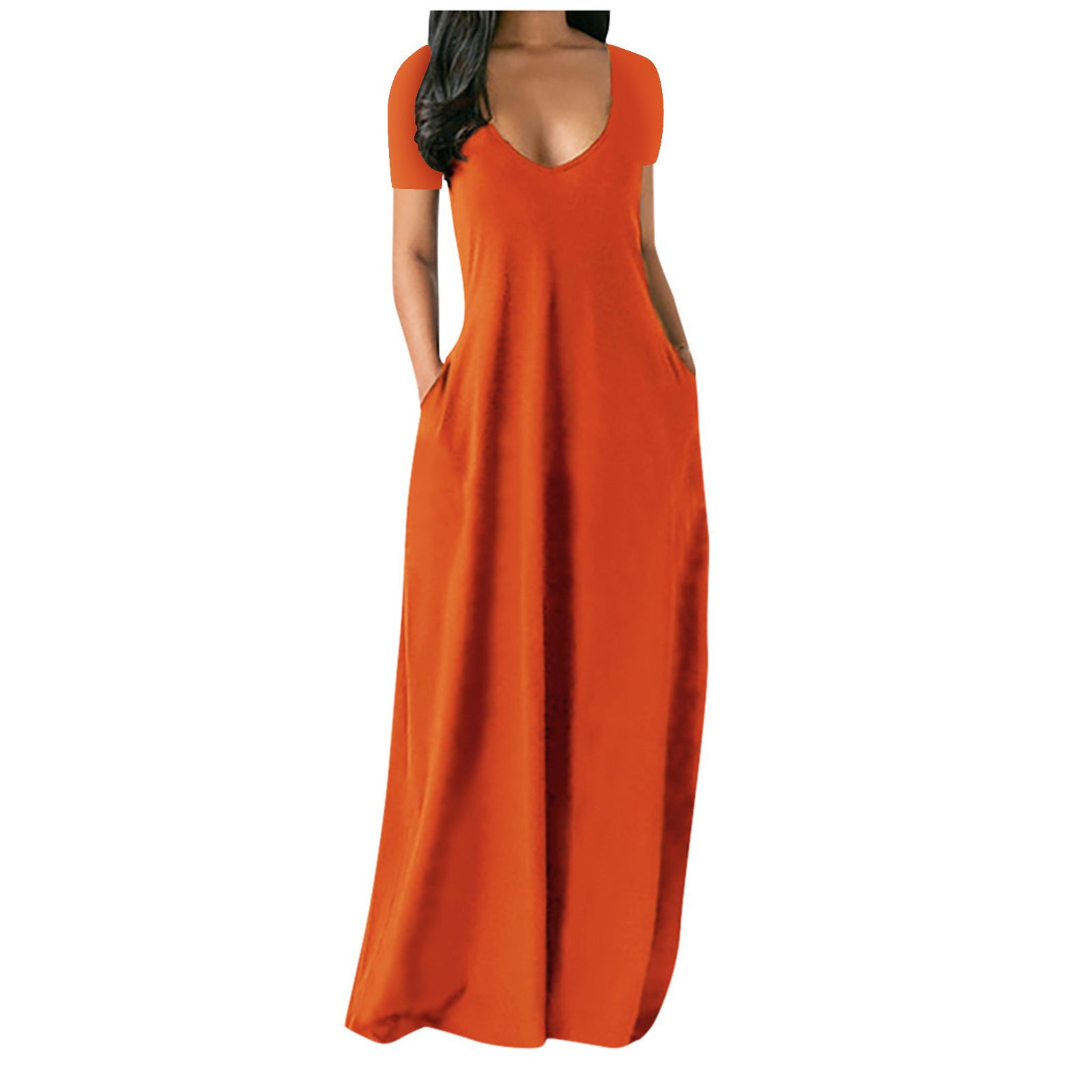 Robe d'été grande taille unie pour femme, sexy, décolleté plongeant en V, manches courtes, longue