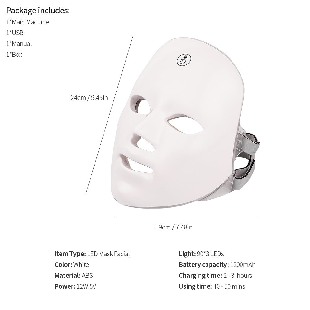 Masque facial de beauté à LED rechargeable par USB, test tactile manuel, couleurs photoniques, pour le rajeunissement de la peau