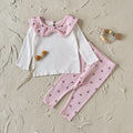 Ensemble deux pièces pour bébé : haut et pantalon avec col à nœud