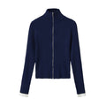Color blocked cuffs threaded stand up collar knitted sweater for women