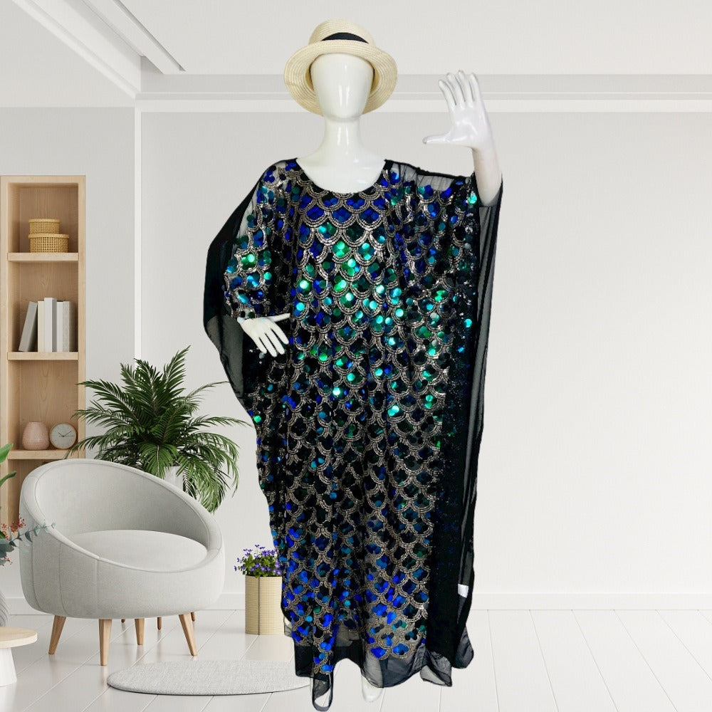 Robe asymétrique ornée de perles pour femme, robe à sequins