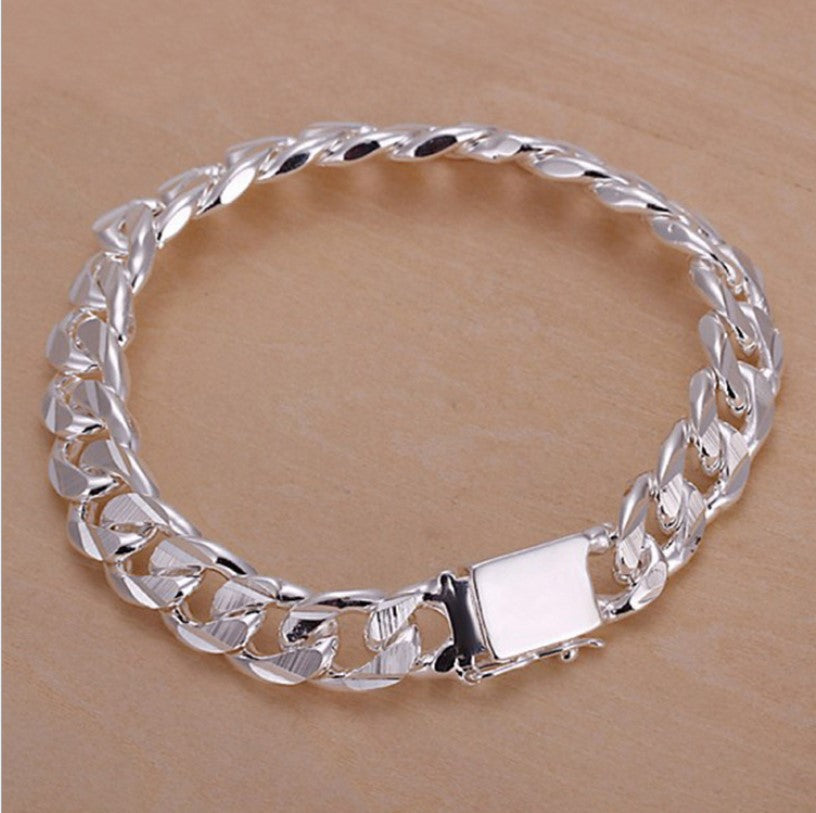 $14.72 - S925 Sterling Silver High-end Unisex Bracelet, Fashion Jewelry, Men's Gift, 10mm Elegant Square Bracelet