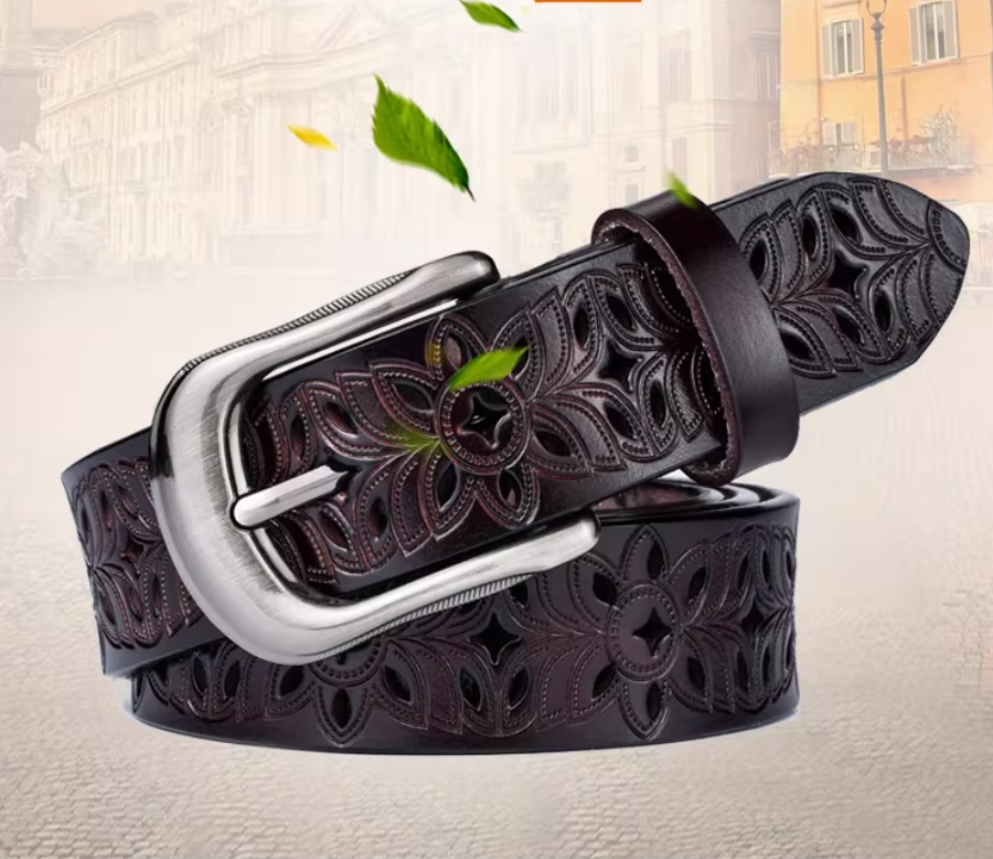 $13.39 - Women's hollowed-out belt, genuine leather pin buckle, wide cowhide belt, trendy and versatile