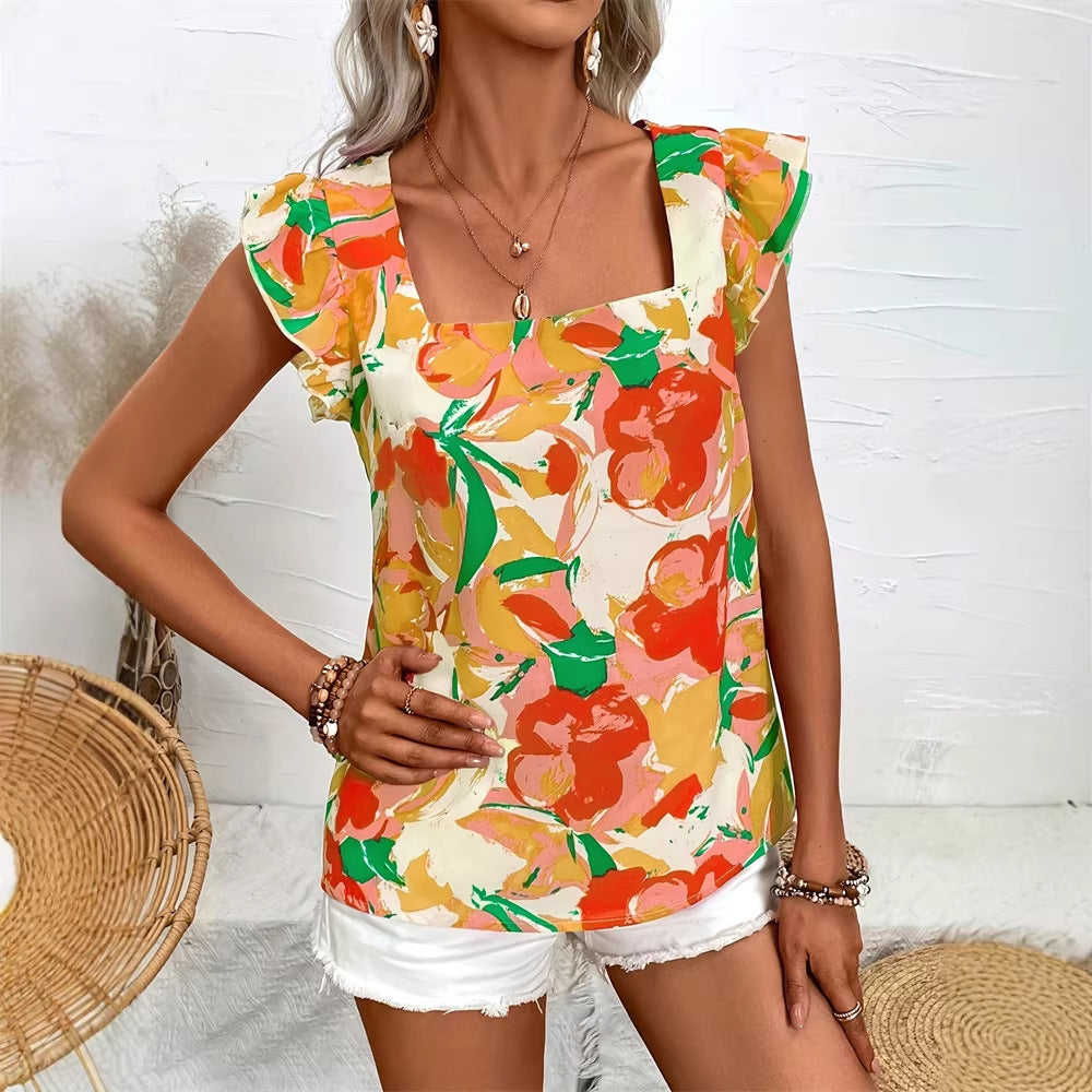 $14.56 - floral square neck top