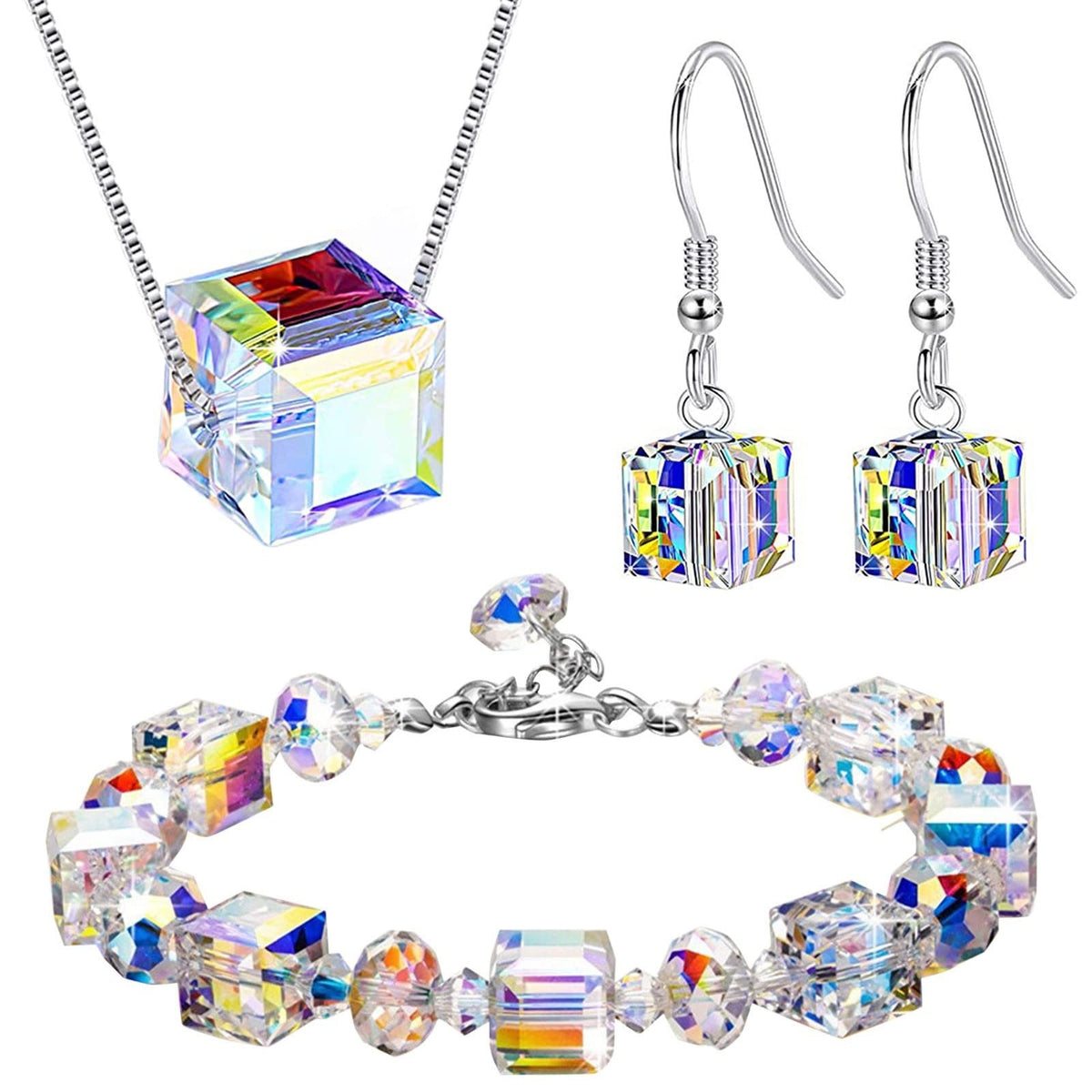 Parure bijoux « Sugar Crystal » : bracelet, collier et boucles d'oreilles en cristal