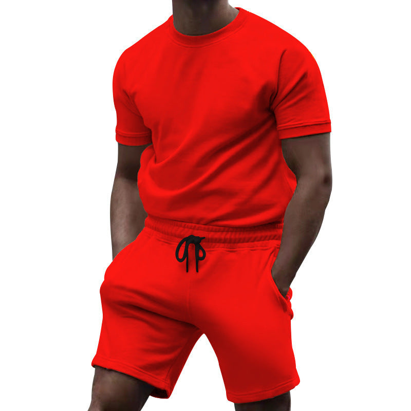 Survêtement de sport et de loisirs d'été pour homme, manches courtes, patchwork, col rond.