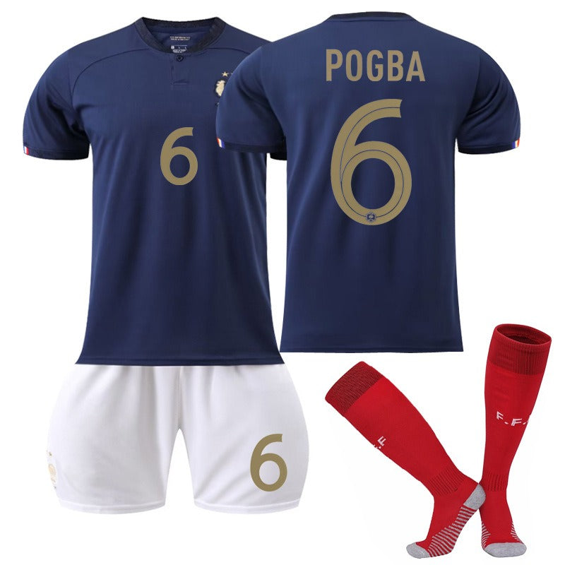 Ensemble de maillots domicile Coupe du Monde n° 10 Mbappé, 19 Benzema, 11 Dembélé, 9 Giroud