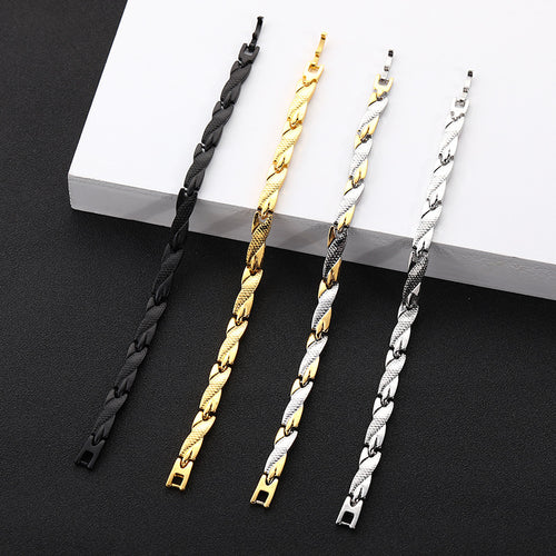 USD 12.04/13.64 - Men's gold-plated titanium steel bracelet, dragon pattern, 7mm wide.