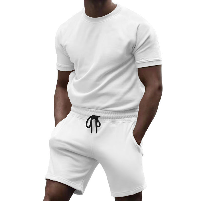 Survêtement de sport et de loisirs d'été pour homme, manches courtes, patchwork, col rond.