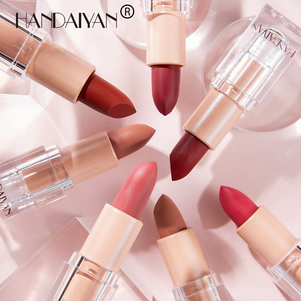 HANDAIYAN Lápiz labial mate Little Ice Cube, 12 tonos. Este lápiz labial no se desvanece fácilmente. Tono nude, efecto pastoso, color polvo.