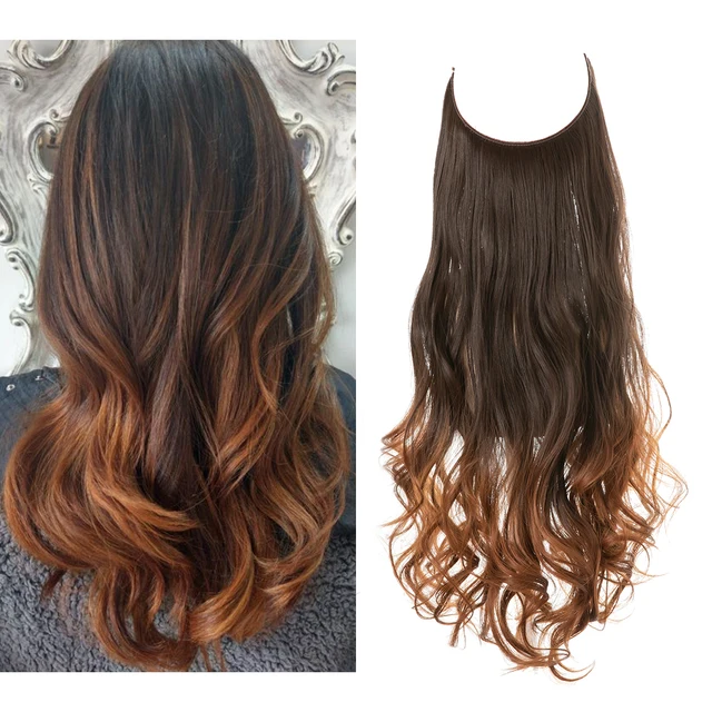 Extension capillaire monobloc pour femme offrant un volume généreux ; modèle en forme de U avec fil invisible, pour une chevelure longue, bouclée et naturelle.