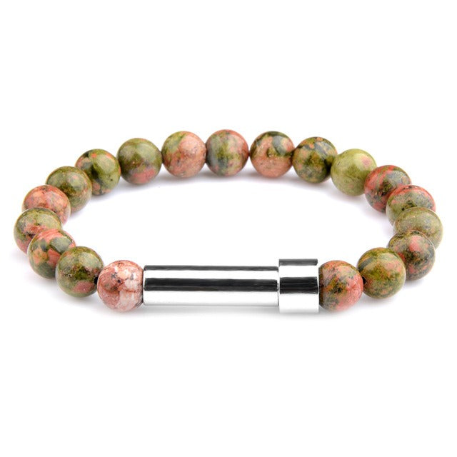 $13.53/18.44 - Natural stone lucky charm bracelet, tiger's eye, lapis lazuli, stainless steel chain with round clasp and wish paper.