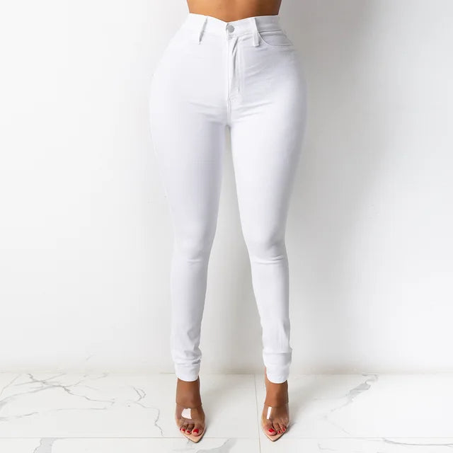 Nouveaux jeans slim taille haute en 5 couleurs pour femme, coupe crayon, style décontracté et tendance.