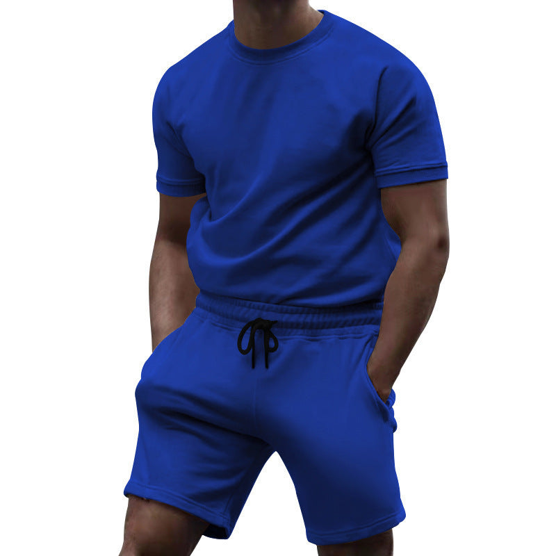 Survêtement de sport et de loisirs d'été pour homme, manches courtes, patchwork, col rond.