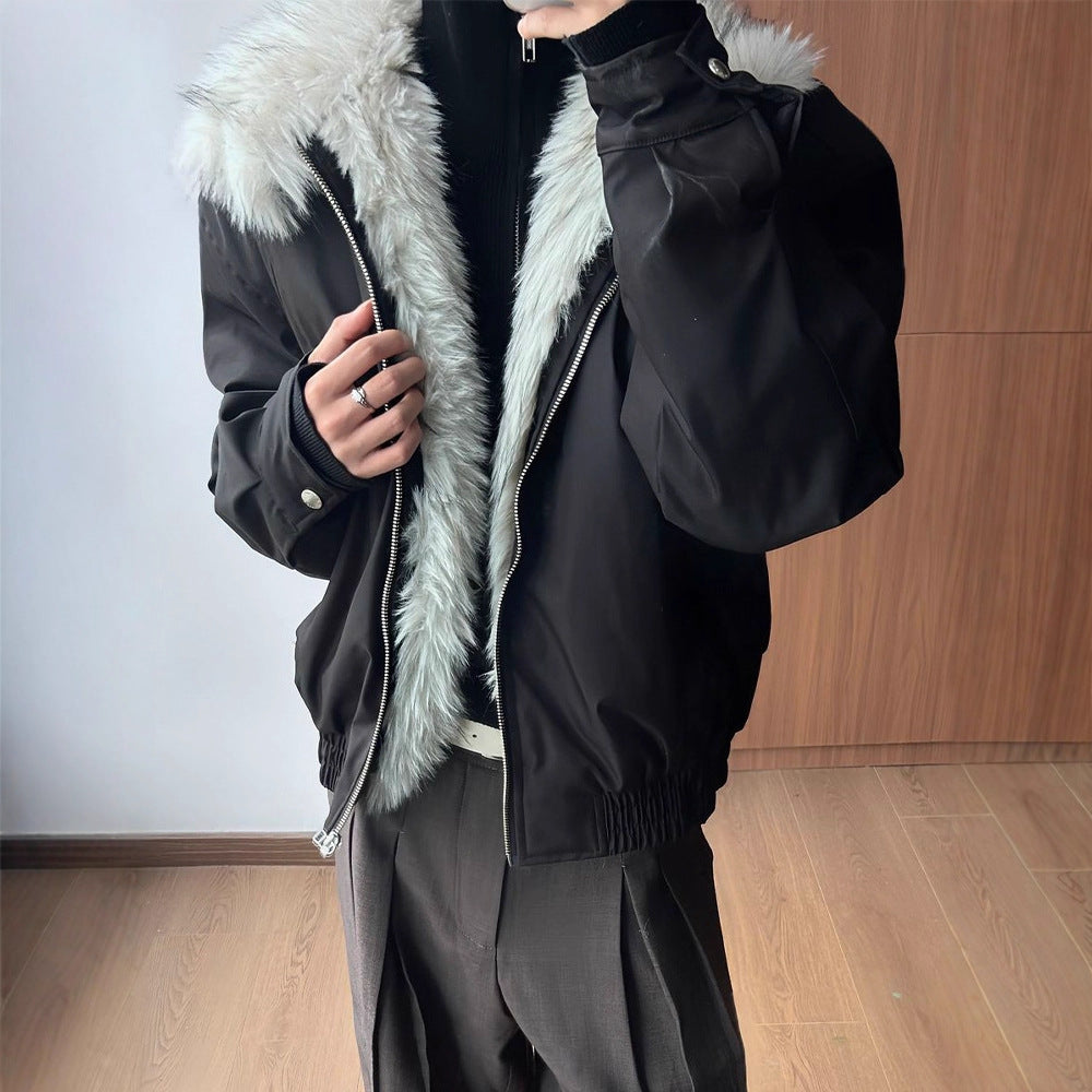 Manteau court d'hiver épais à col en fourrure Wolf King Mountain Hawk pour homme, veste haut de gamme trois-pièces