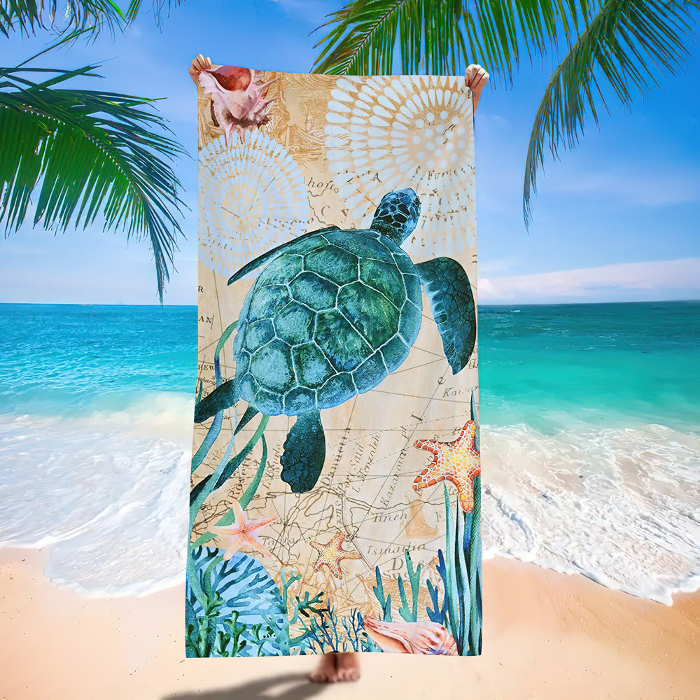 Serviette de plage en microfibre ultra-fine à motif de tortue marine – Serviette de bain double face à séchage rapide – Tapis de plage anti-sable