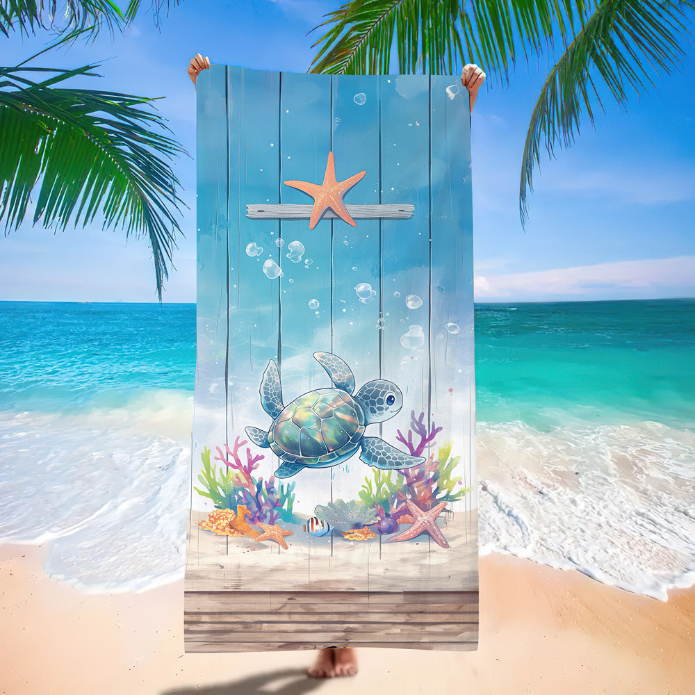 Serviette de plage en microfibre ultra-fine à motif de tortue marine – Serviette de bain double face à séchage rapide – Tapis de plage anti-sable