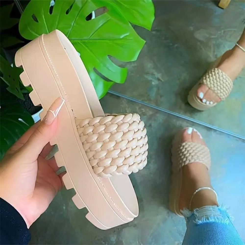 Open Toe PU Leather Platform Sandals