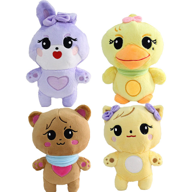 22,12 USD - Adorables peluches canard jaune, ours et lapin violet