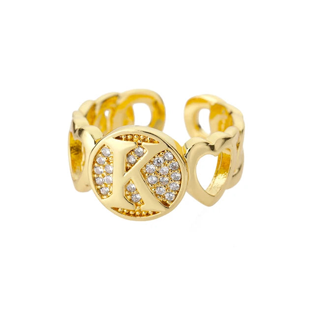 USD 7.92 - Women's Rainbow Zircon Initial Ring, Gold Stainless Steel, Adjustable, Bohemian Style. Couple Ring. Baguette Style Jewelry.