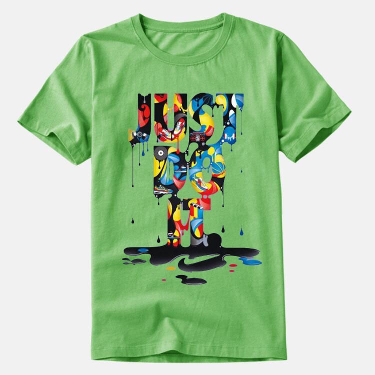 16,51 USD - T-shirt imprimé coloré à col rond pour hommes et femmes « JUST DO IT » ce qui signifie fais-le.
