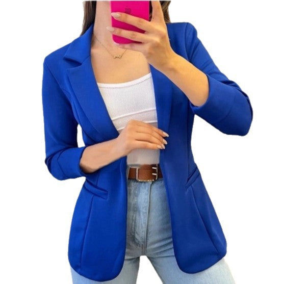 27.50 USD veste de costume minimaliste unie à manches longues et col.