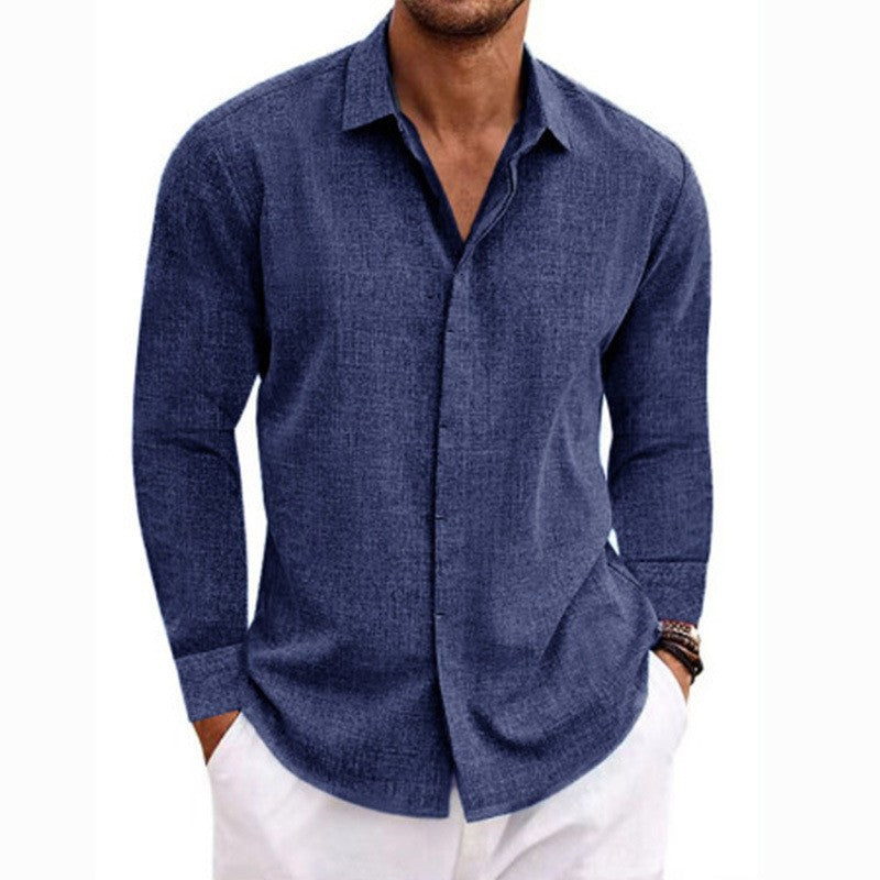 23.28 USD T-shirt à manches longues en lin pour homme, coupe ample, couleur unie, en coton et lin. Chemise oversize pour homme.
