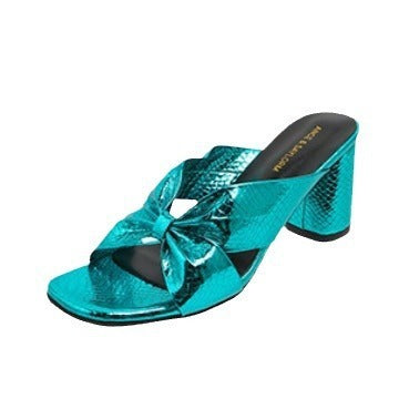 Women's Snake-Embossed Cross-Strap High-Heel Slippers