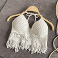Women's embroidered hollow-out bralette with high neck, short, open back, inner straps and chest pads