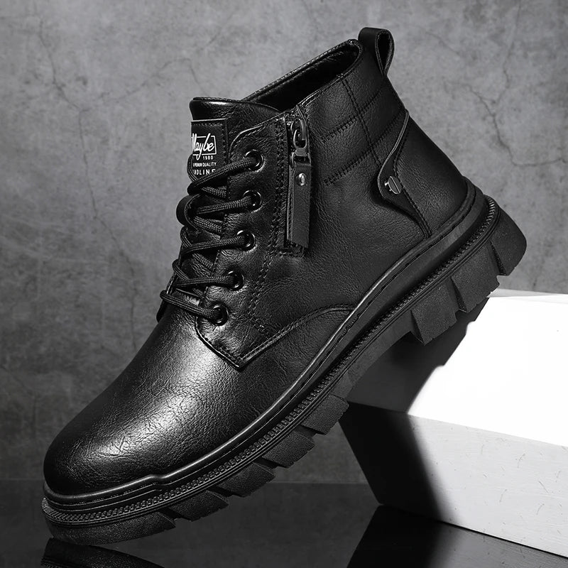29.10 USD Bottes de travail rétro pour hommes, bottines montantes à semelle épaisse, style décontracté, style Chelsea, imperméables, idéales pour l'automne et l'hiver.