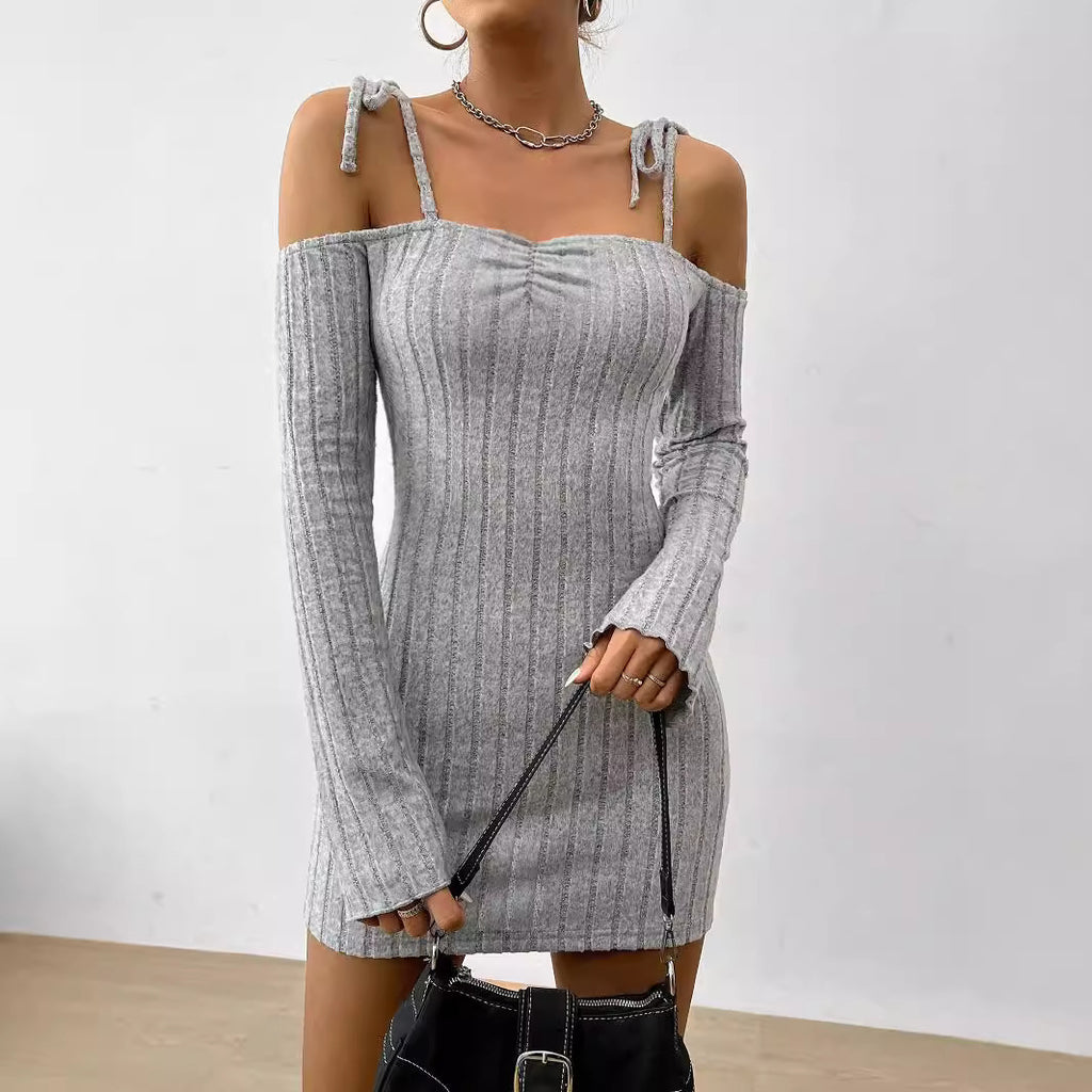 Robe-camisole légère à bretelles pour femme, style mature, automne-hiver, col asymétrique, coupe ajustée et jupe courte élégante