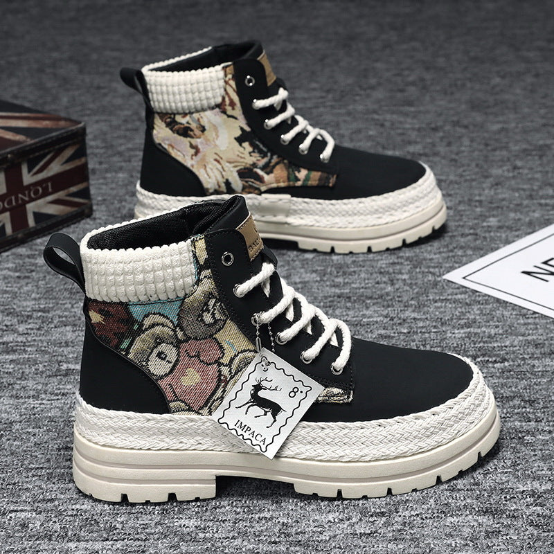 Men’s Martin-style boots – casual and versatile footwear, new trend, workwear style, high-top shoes.