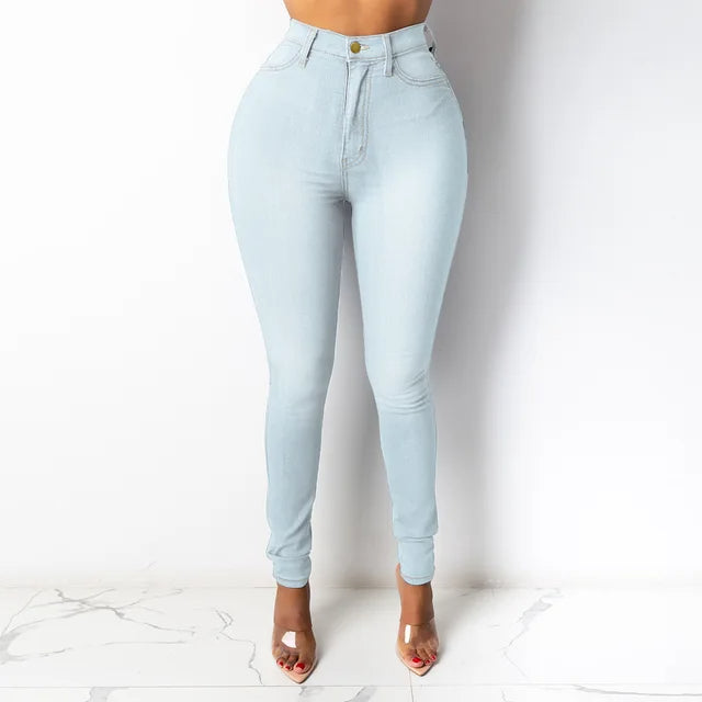 Nouveaux jeans slim taille haute en 5 couleurs pour femme, coupe crayon, style décontracté et tendance.