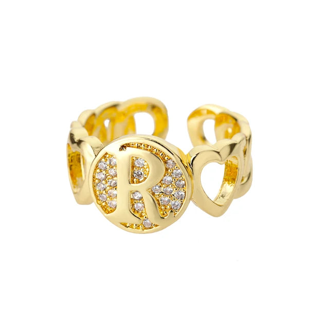 USD 7.92 - Women's Rainbow Zircon Initial Ring, Gold Stainless Steel, Adjustable, Bohemian Style. Couple Ring. Baguette Style Jewelry.