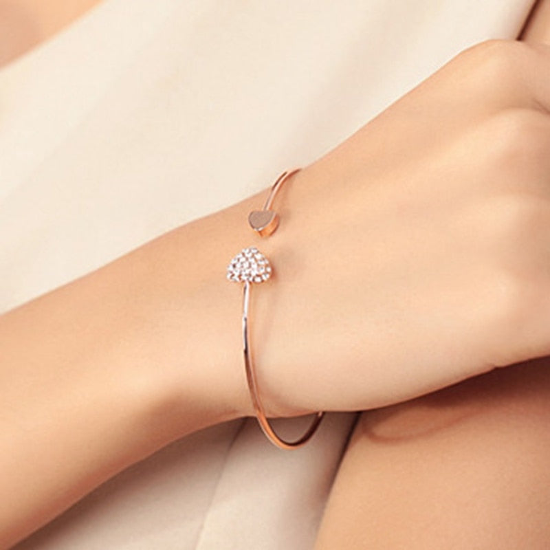$7.22 - Adjustable Crystal Double Heart Knot Cuff Bracelet for Women, Bilezik Jewelry Gift Mujer Pulseras