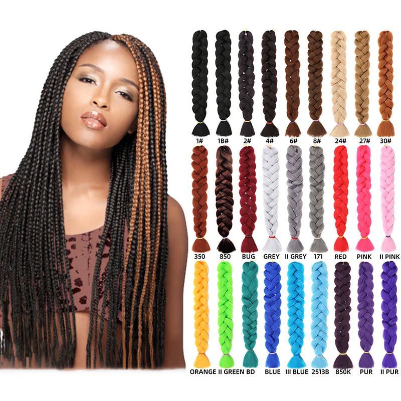 Mèche en fibre synthétique (style africain) à grosses nattes (Jumbo Braids) et natte façon « dreadlocks » (Dirty Braids), texture Yaki résistante à la chaleur.