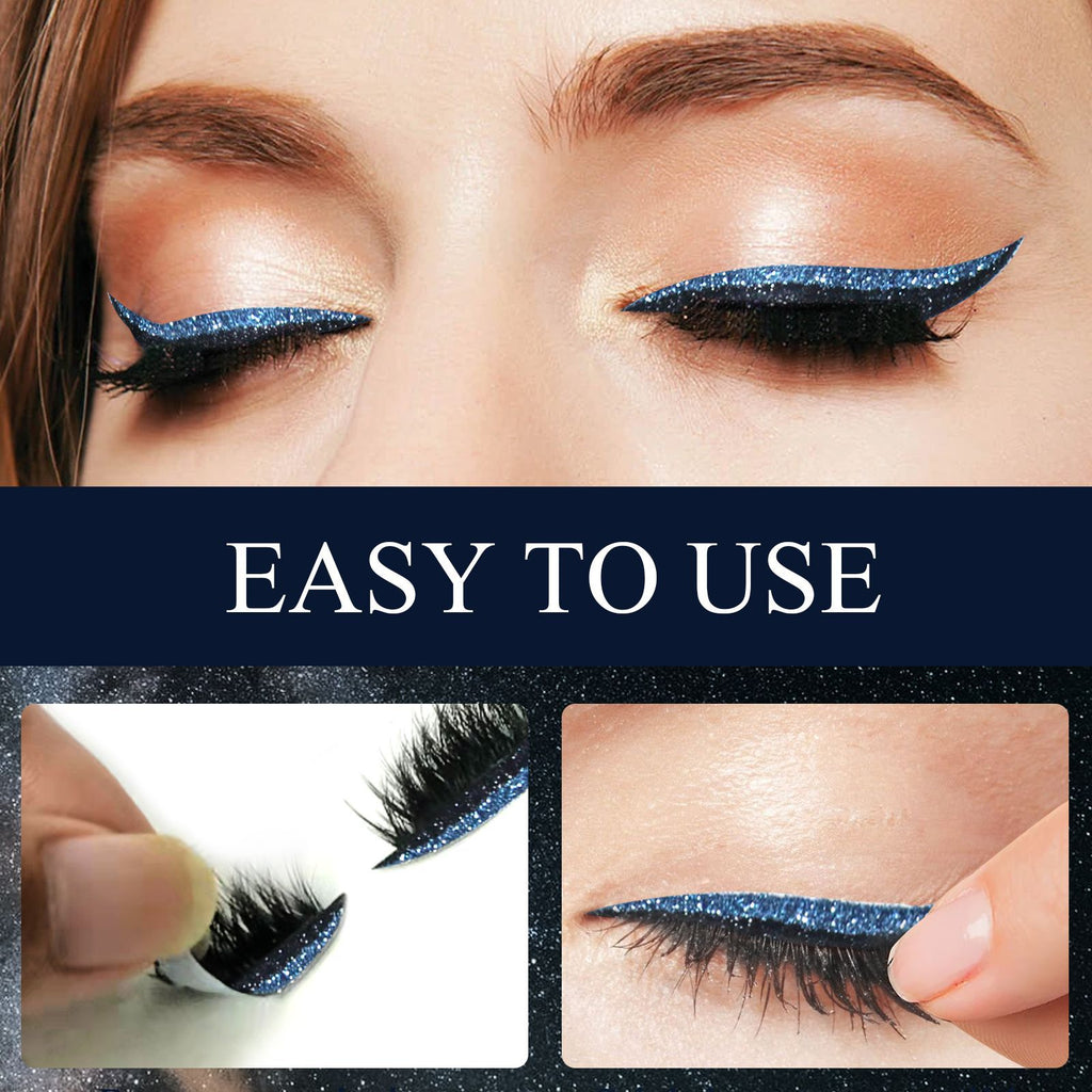 Lot de 4 paires d'autocollants eyeliner et faux cils, bandes de gel auto-adhésives sans colle et faux cils recourbés.