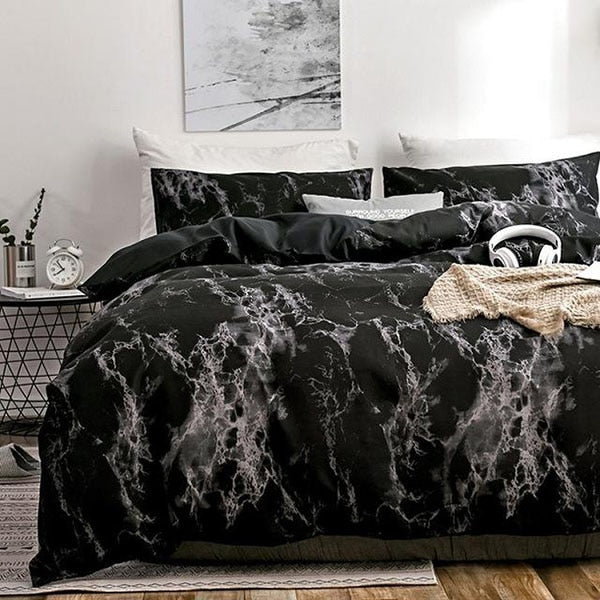 15.13/41.91 USD  La parure de lit est composée d'une housse de couette imprimée à motif marbre blanc confortable (ensemble 2/3 pièces).