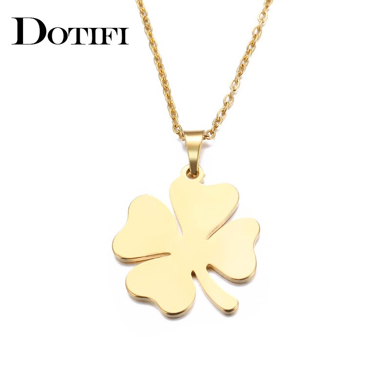 13.97 USD - DOTIFI Stainless Steel Necklace for Women and Men, Gold and Silver Color Clover Pendant.