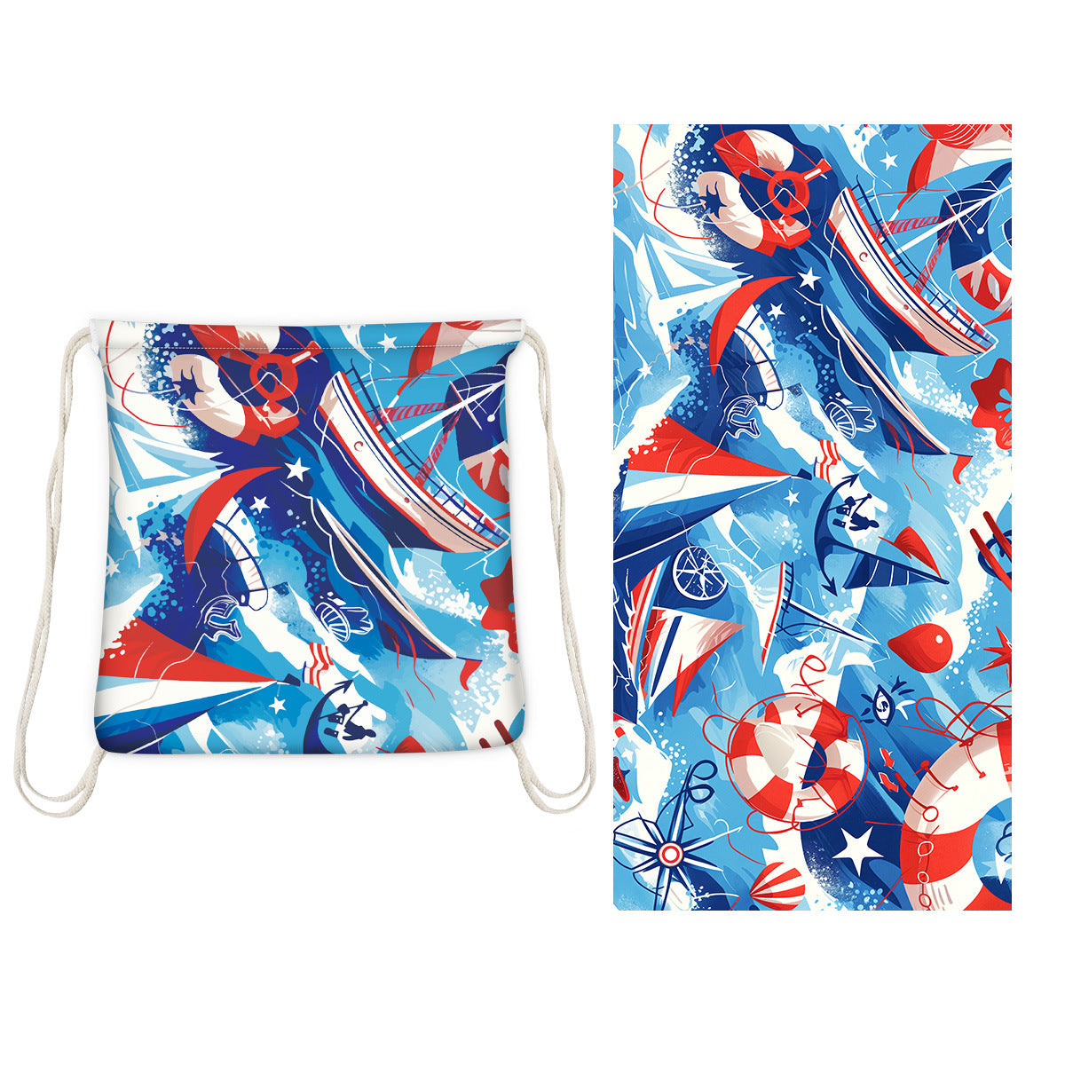 Serviette de plage pliable 2-en-1 et serviette de bain imprimée – Serviette de plage tout-en-un avec sac de rangement