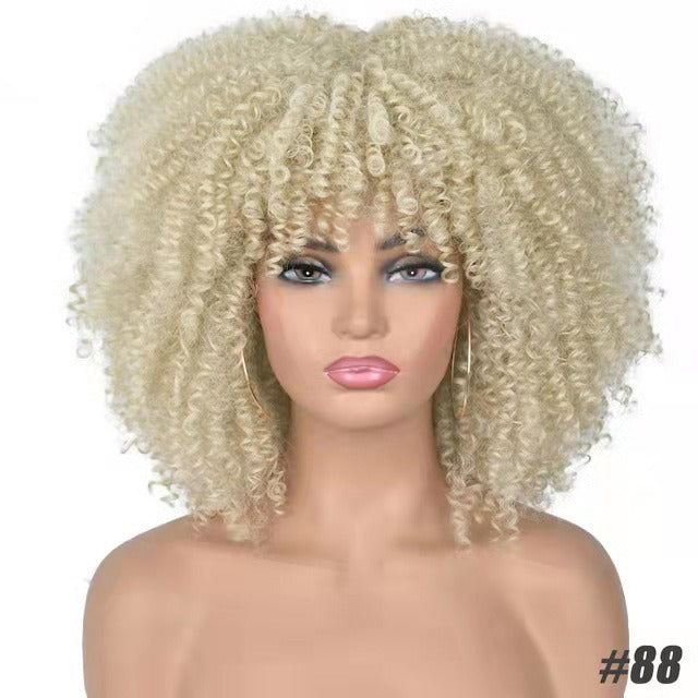 Perruque afro bouclée noire en fibres synthétiques, ensemble complet