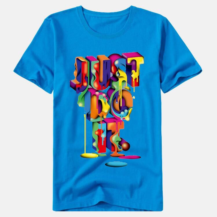 16.51 USD - "JUST DO IT" colorful round-neck printed t-shirt for men and women, meaning "fais-le."