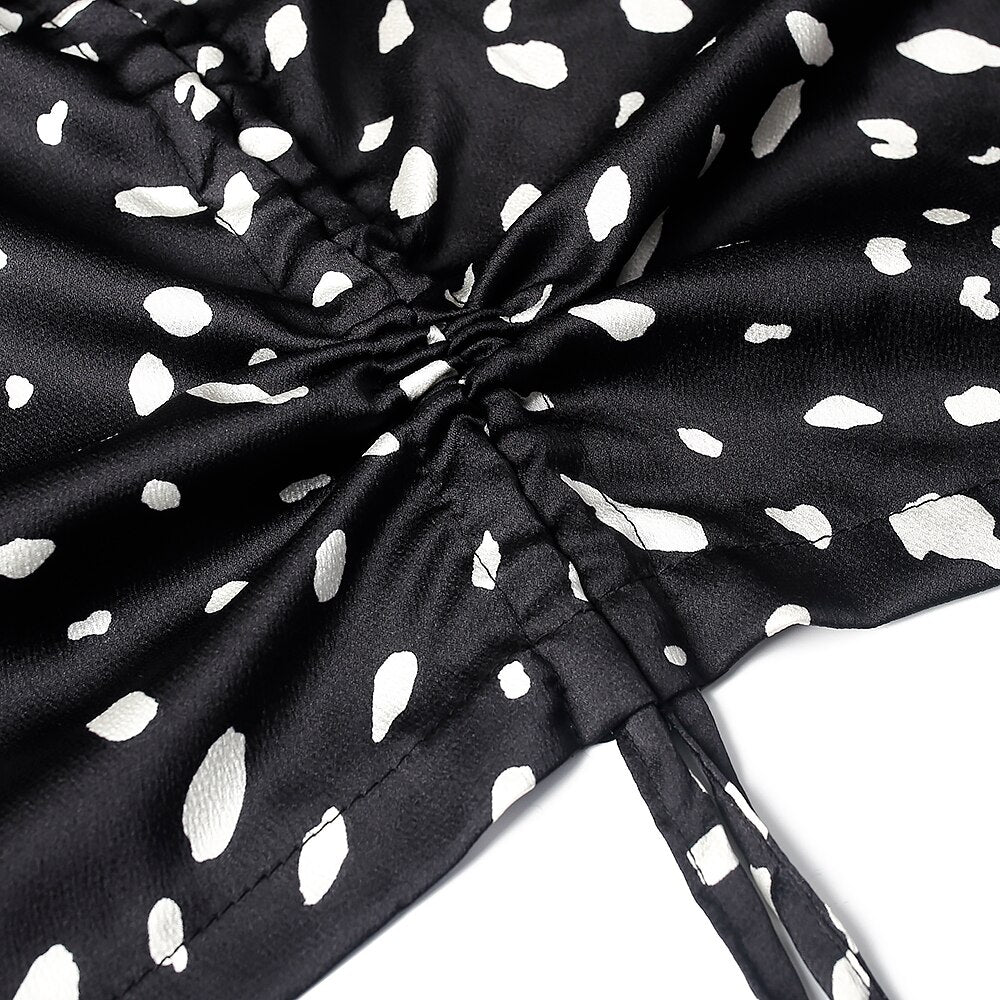 Autumn Irregular Waist Leopard Pattern V-Neck Loose Drawstring Dress African Plus Size Women's Clothing