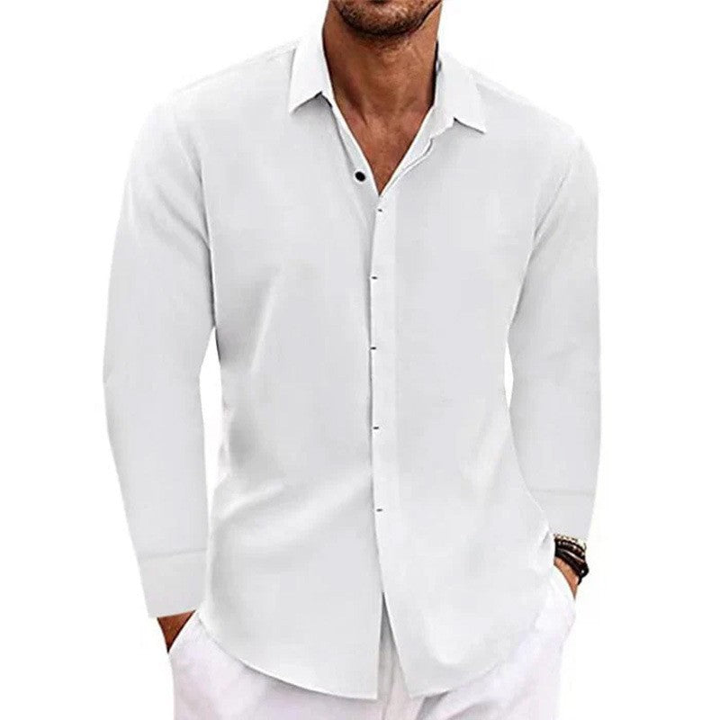23.28 USD T-shirt à manches longues en lin pour homme, coupe ample, couleur unie, en coton et lin. Chemise oversize pour homme.