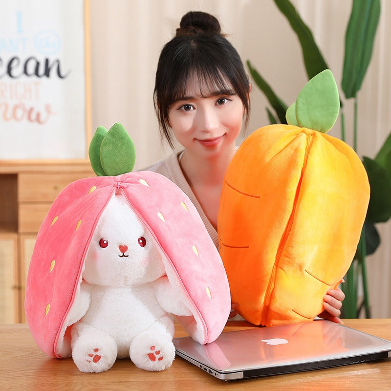 25,62/30,28/41,92 USD - Peluche Lapin Kawaii aux Fruits Transformés Carotte Fraise se Transforme en Lapin, Jouet en Peluche Cadeau d'Anniversaire ou de Noël pour Enfants, Muppet