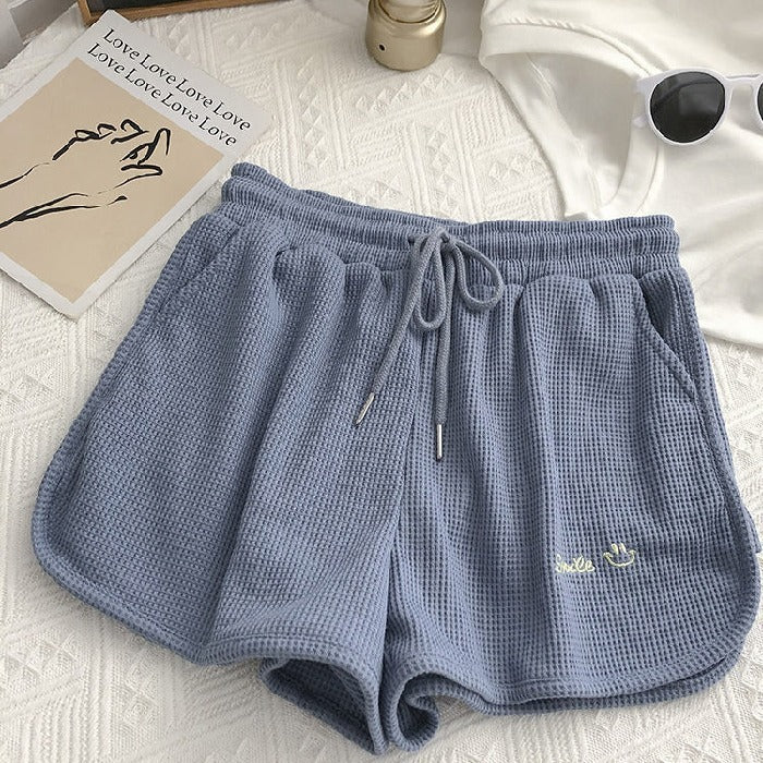 $17.35 - Women's Waffle Knit Sweat Shorts, Summer Casual Loose High Waist Lounge Wide Leg Short Shorts Outerwear
